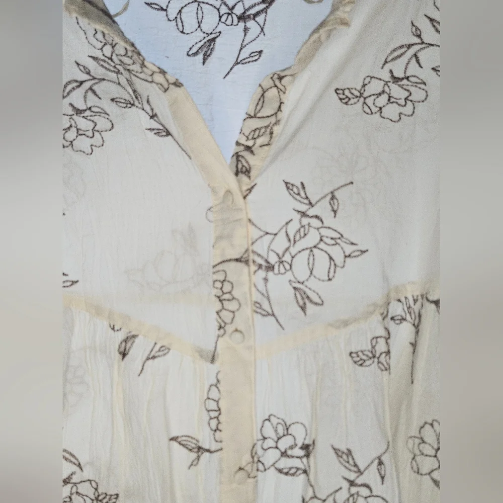 ZARA Limited Edition Floral Embroidered Blouse - Stand Collar Puff Sleeve